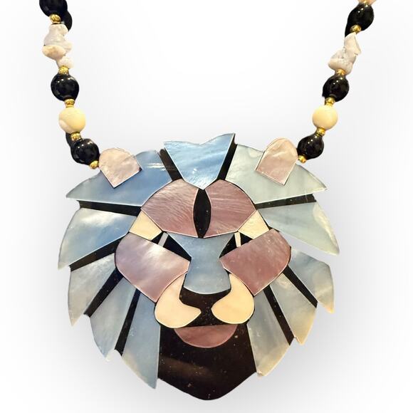 Lee Sands Inlay Lion Statement Necklace - Picture 1 of 4